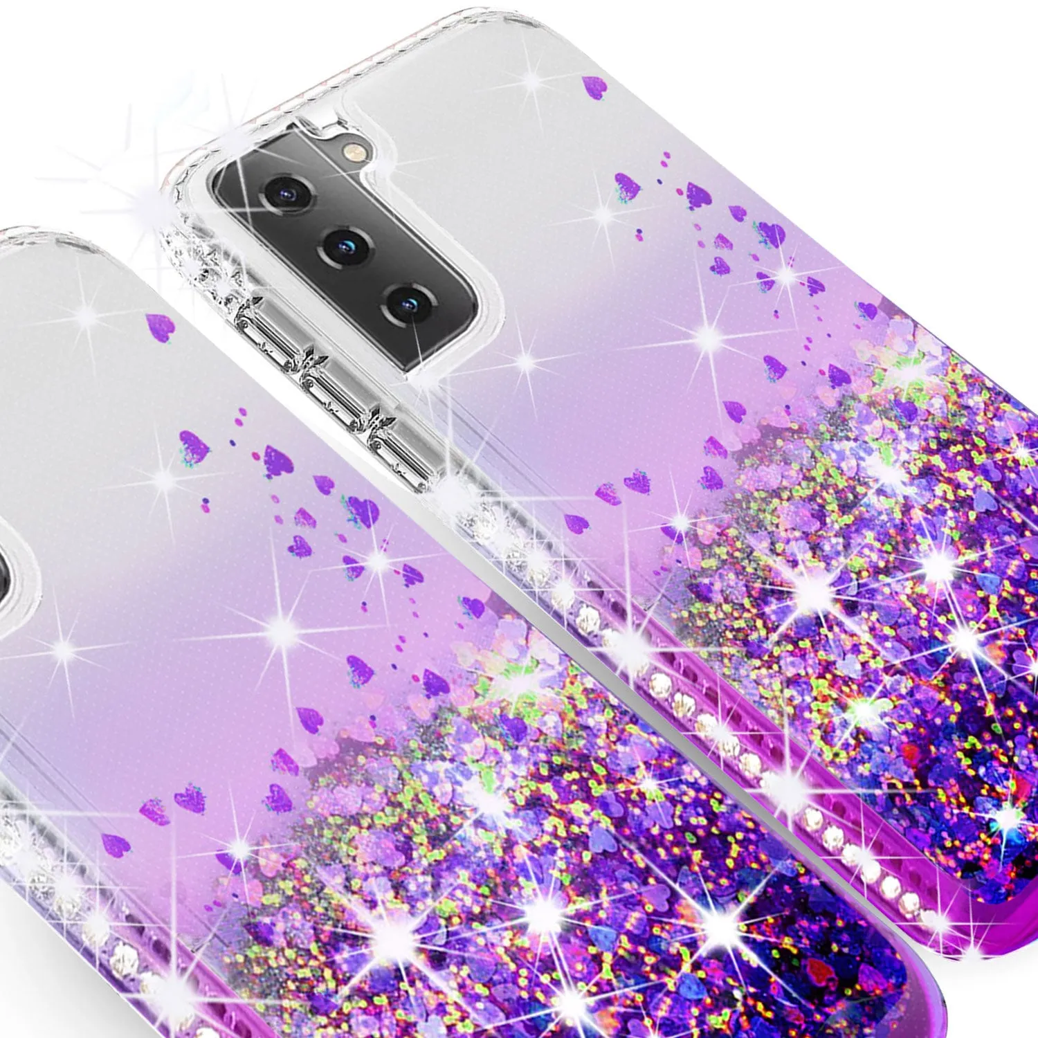 Samsung Galaxy S21  /Galaxy S21 Plus Case Liquid Glitter Phone Case Waterfall Floating Quicksand Bling Sparkle Cute Protective Girls Women Cover for Samsung Galaxy S21  /Galaxy S21 Plus W/Temper Glass - Purple