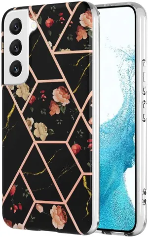 Samsung Galaxy S22 5G Case Hard back Marble Pattern Slim Design Enhanced Camera and Screen Protection Girls and Women Cover (Black)