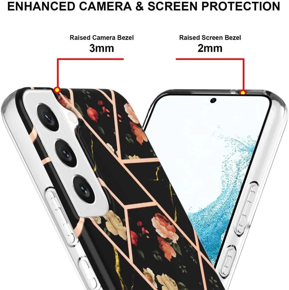 Samsung Galaxy S22 5G Case Hard back Marble Pattern Slim Design Enhanced Camera and Screen Protection Girls and Women Cover (Black)
