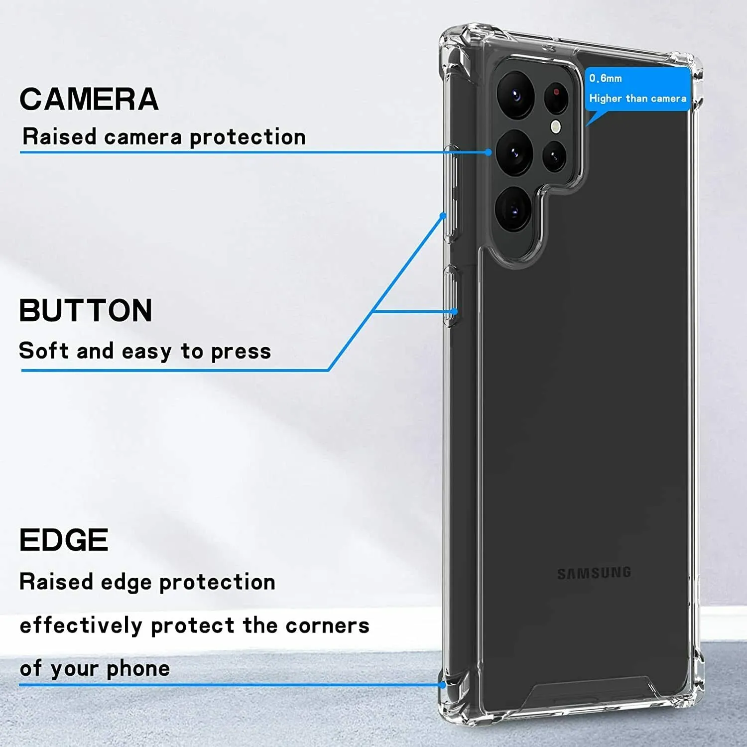 Samsung Galaxy S22 Clear Case Shockproof Tough Gel Transparent Air Cushion Heavy Duty Phone Back Cover