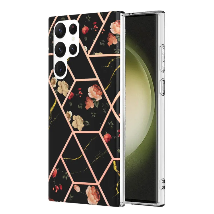 Samsung Galaxy S23 Ultra 5G Case Hard back Marble Pattern Slim Design Enhanced Camera and Screen Protection Girls and Women Cover (Black)