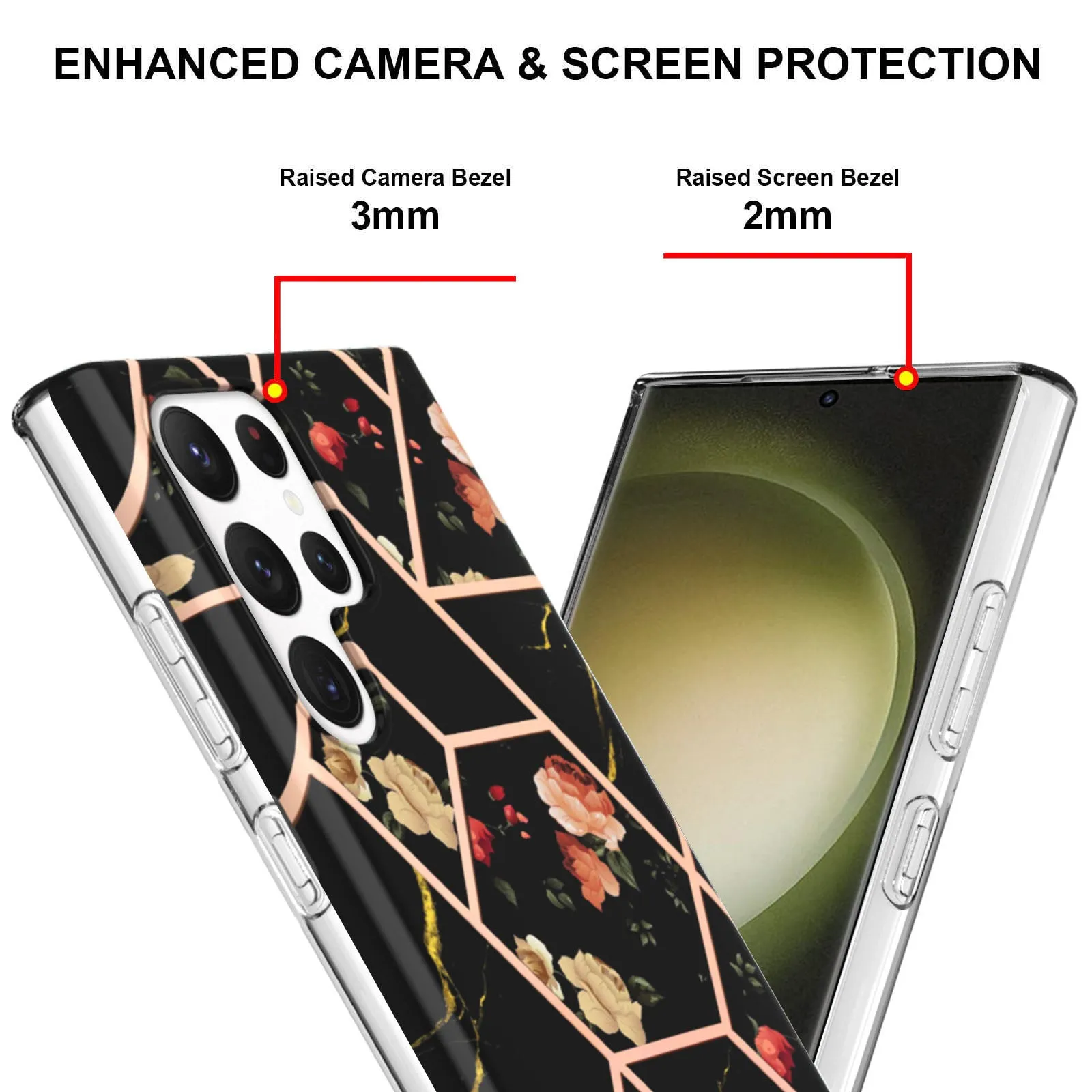 Samsung Galaxy S23 Ultra 5G Case Hard back Marble Pattern Slim Design Enhanced Camera and Screen Protection Girls and Women Cover (Black)