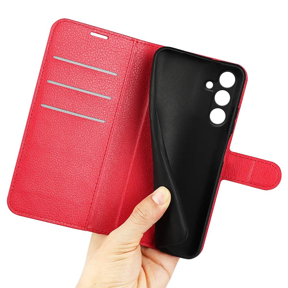 Samsung Galaxy S24 FE Leather Case Flip Cover Litchi Look - Red