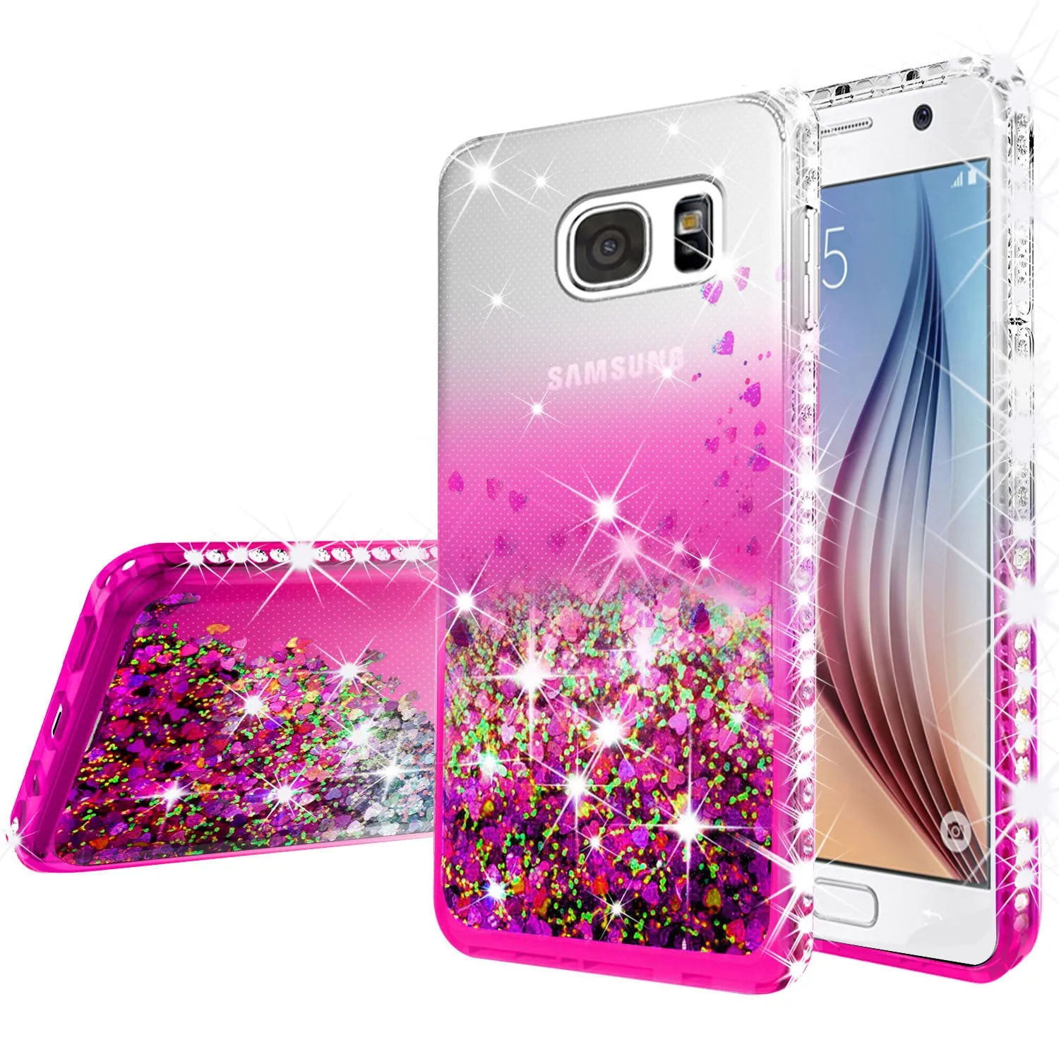 Samsung Galaxy S7 Case Liquid Glitter Phone Case Waterfall Floating Quicksand Bling Sparkle Cute Protective Girls Women Cover for Galaxy S7 - Hot Pink