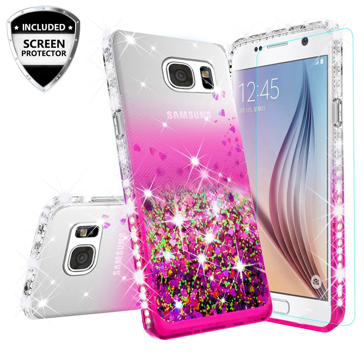 Samsung Galaxy S7 Case Liquid Glitter Phone Case Waterfall Floating Quicksand Bling Sparkle Cute Protective Girls Women Cover for Galaxy S7 - Hot Pink