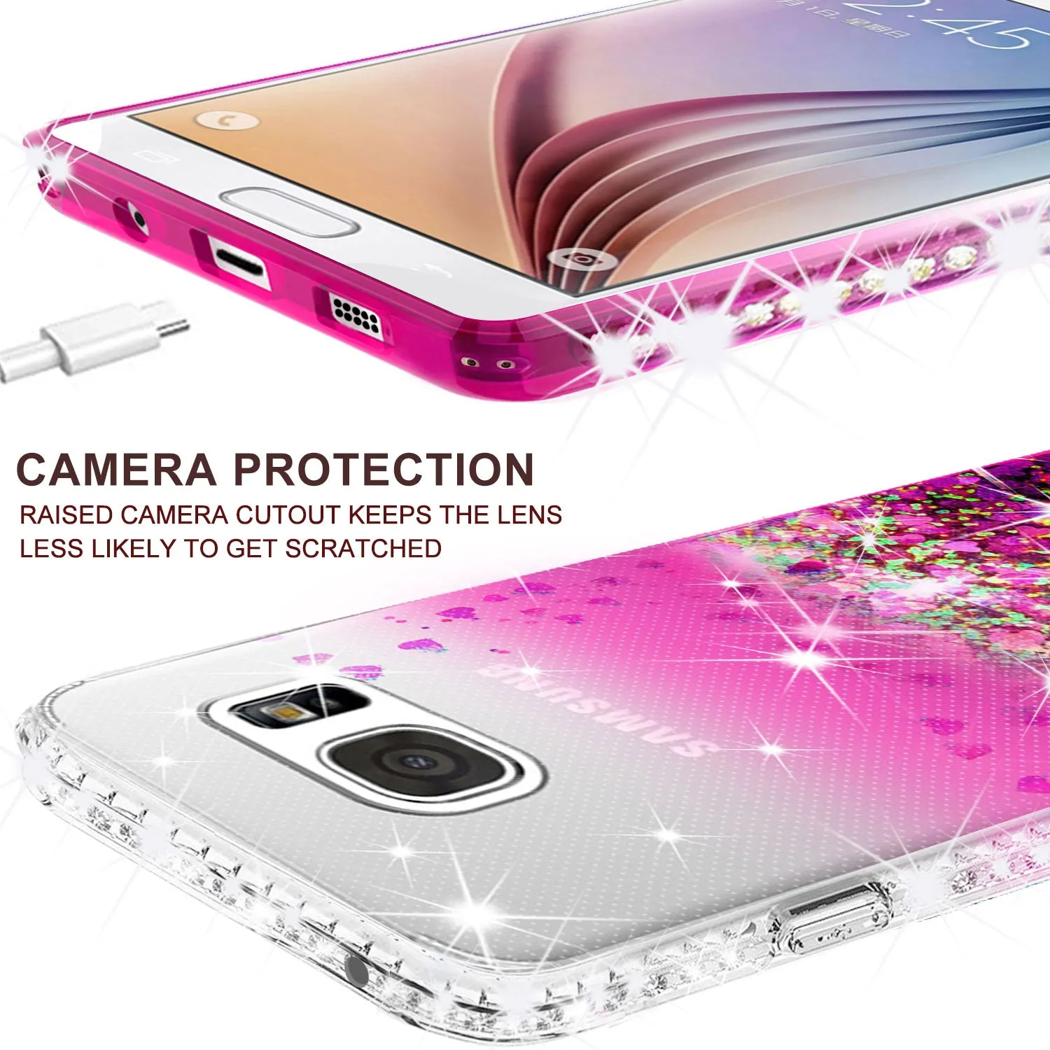 Samsung Galaxy S7 Case Liquid Glitter Phone Case Waterfall Floating Quicksand Bling Sparkle Cute Protective Girls Women Cover for Galaxy S7 - Hot Pink