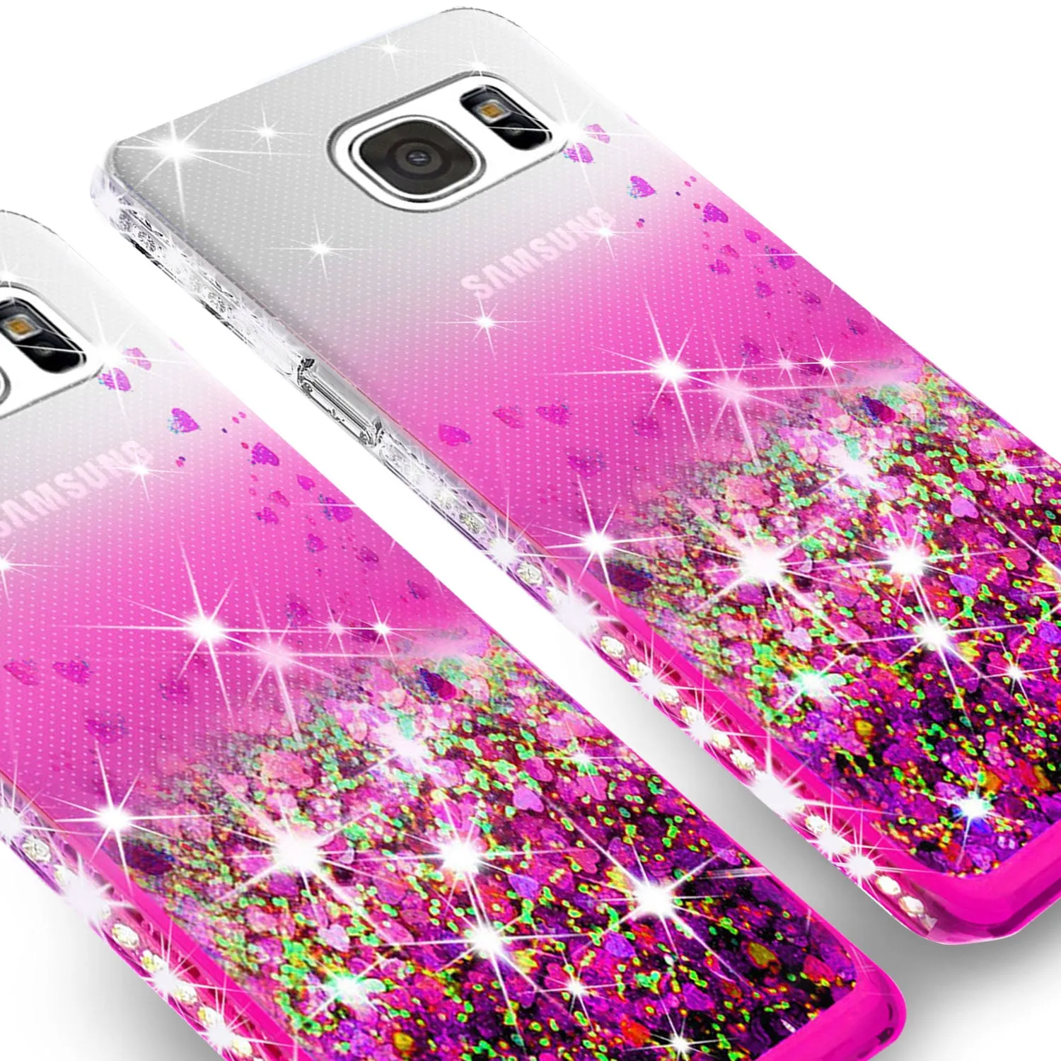 Samsung Galaxy S7 Case Liquid Glitter Phone Case Waterfall Floating Quicksand Bling Sparkle Cute Protective Girls Women Cover for Galaxy S7 - Hot Pink