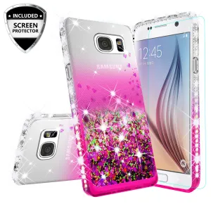 Samsung Galaxy S7 Case Liquid Glitter Phone Case Waterfall Floating Quicksand Bling Sparkle Cute Protective Girls Women Cover for Galaxy S7 - Hot Pink