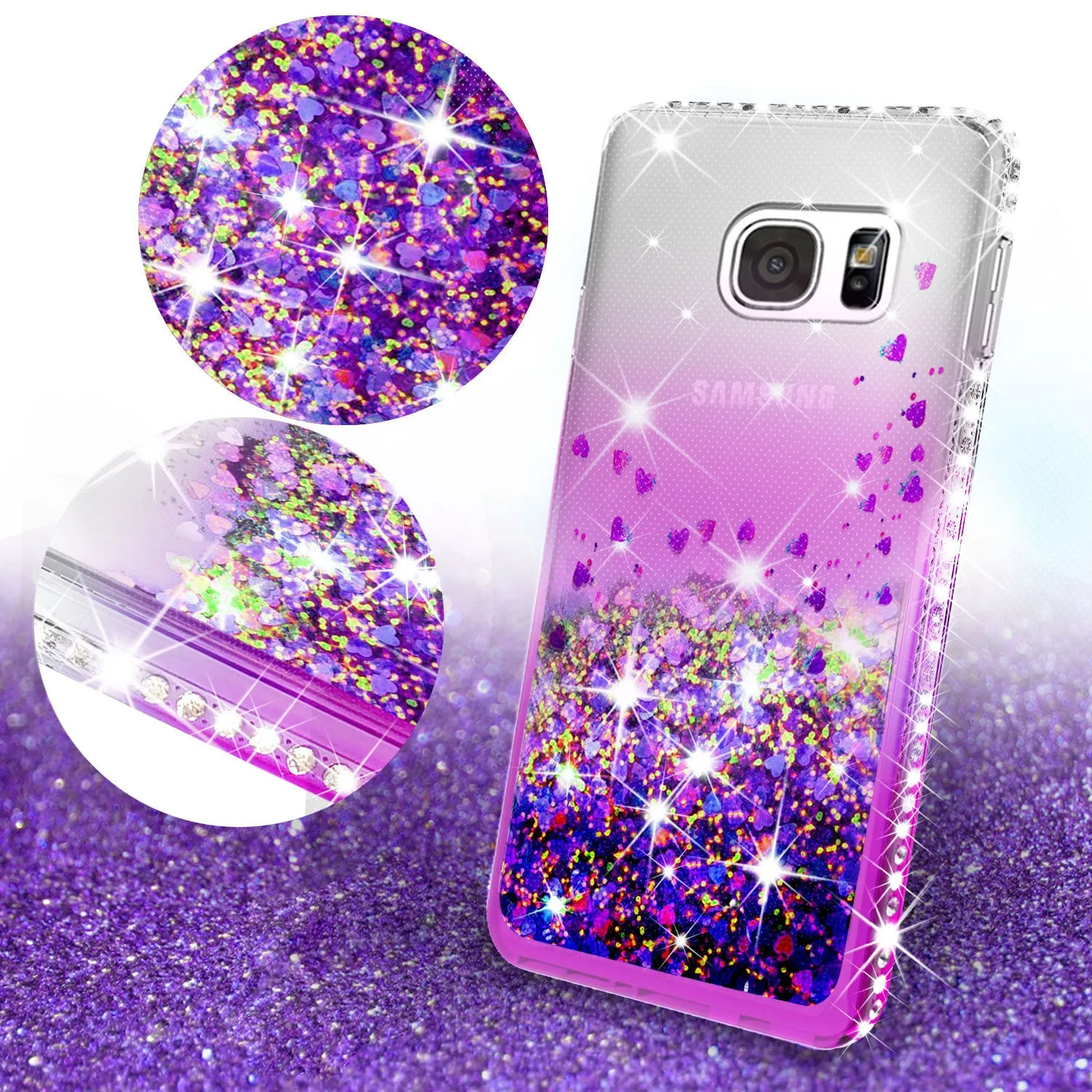 Samsung Galaxy S7 Edge Case Liquid Glitter Phone Case Waterfall Floating Quicksand Bling Sparkle Cute Protective Girls Women Cover for Galaxy S7 Edge - Purple
