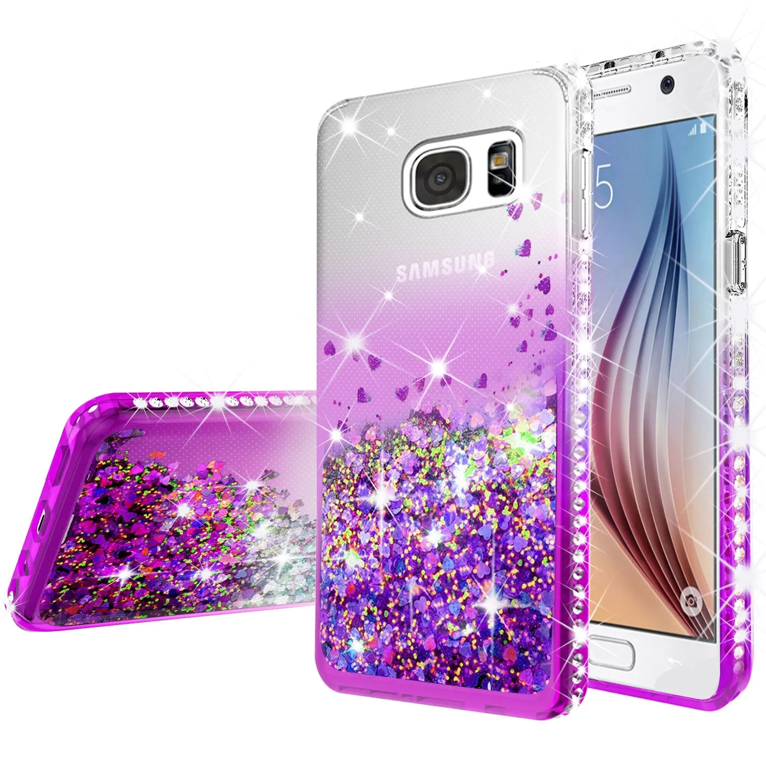 Samsung Galaxy S7 Edge Case Liquid Glitter Phone Case Waterfall Floating Quicksand Bling Sparkle Cute Protective Girls Women Cover for Galaxy S7 Edge - Purple