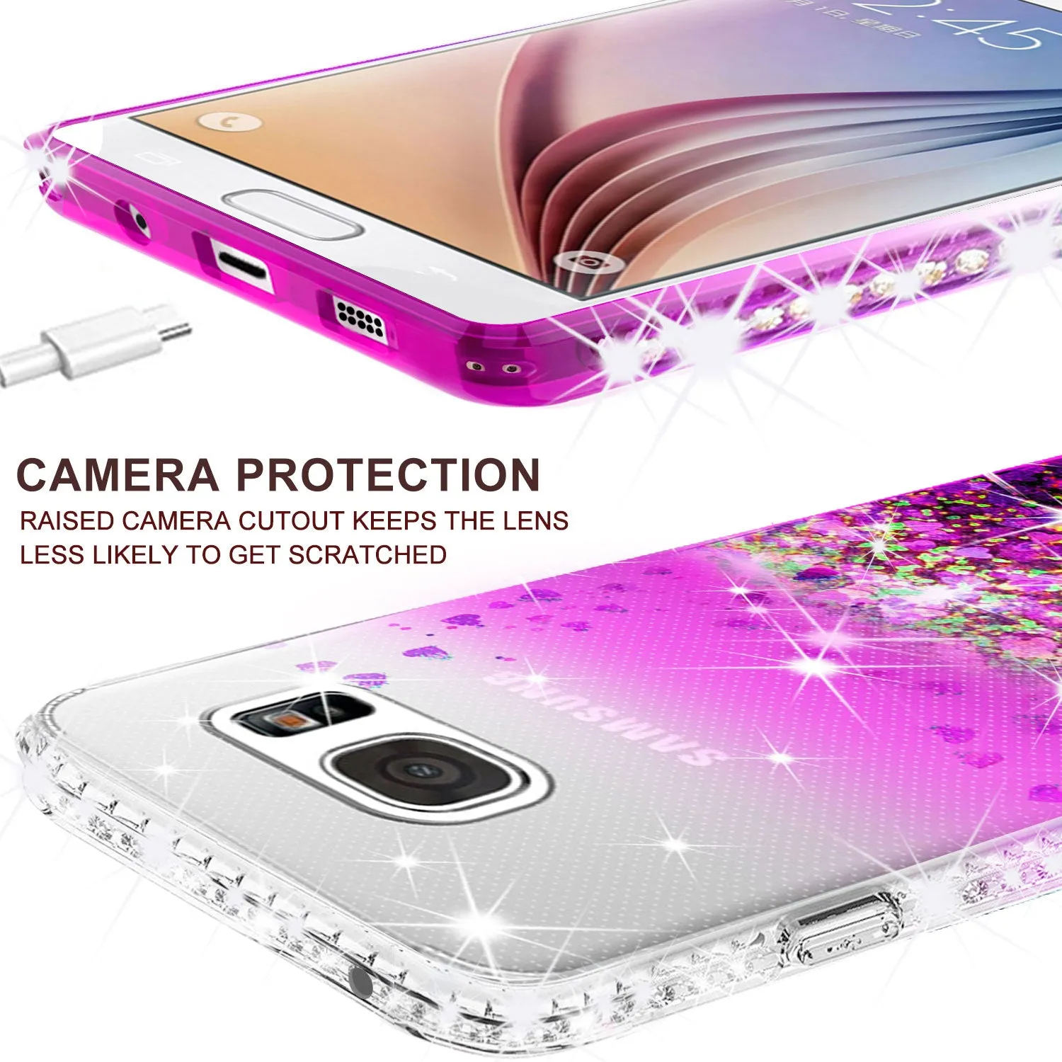 Samsung Galaxy S7 Edge Case Liquid Glitter Phone Case Waterfall Floating Quicksand Bling Sparkle Cute Protective Girls Women Cover for Galaxy S7 Edge - Purple