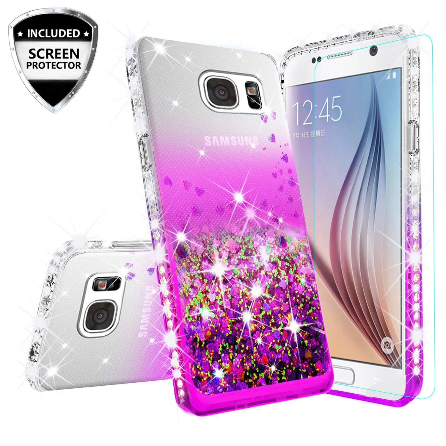 Samsung Galaxy S7 Edge Case Liquid Glitter Phone Case Waterfall Floating Quicksand Bling Sparkle Cute Protective Girls Women Cover for Galaxy S7 Edge - Purple