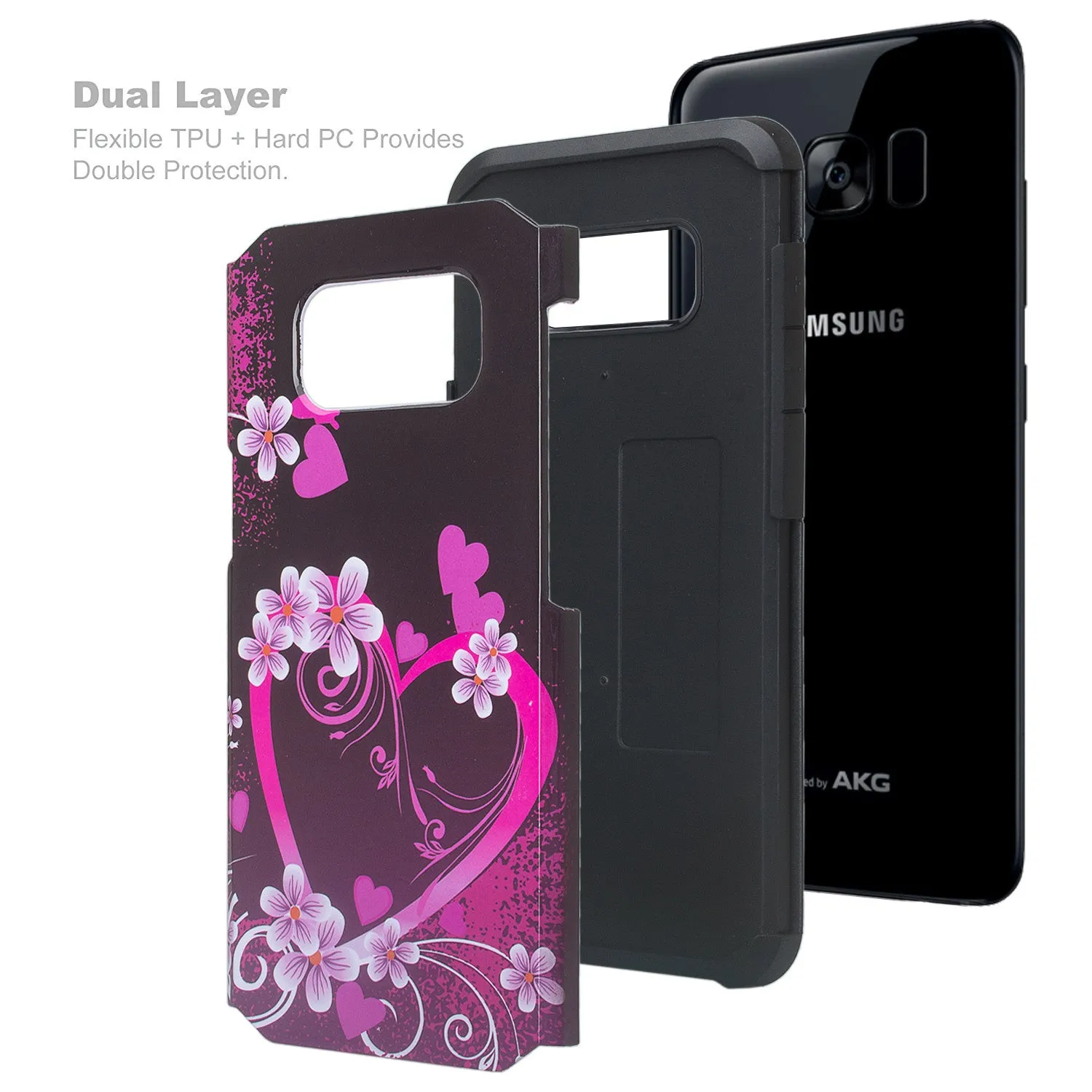 Samsung Galaxy S8 Case, Slim Hybrid Dual Layer[Shock Resistant] Protective Case Cover - Heart Butterflies