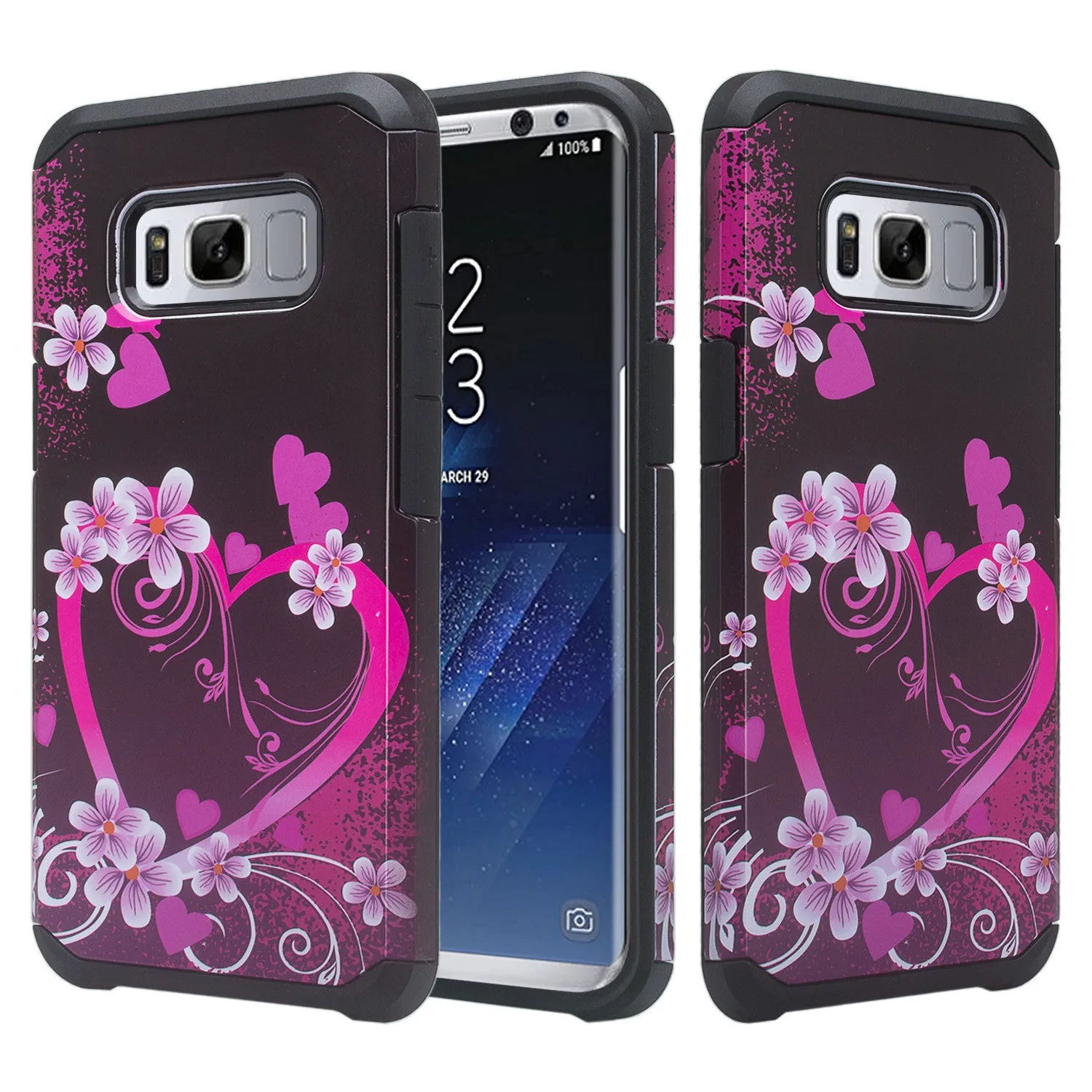 Samsung Galaxy S8 Case, Slim Hybrid Dual Layer[Shock Resistant] Protective Case Cover - Heart Butterflies
