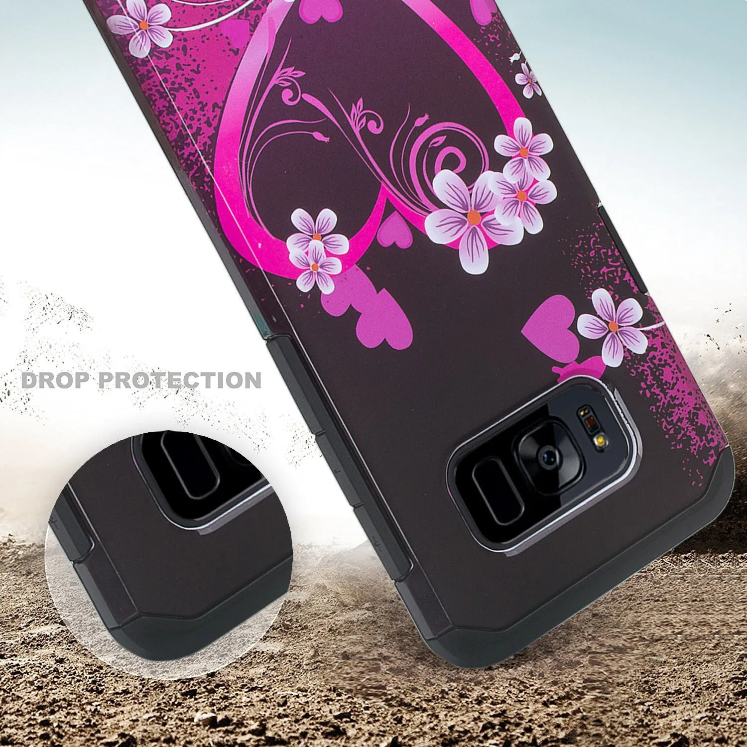 Samsung Galaxy S8 Case, Slim Hybrid Dual Layer[Shock Resistant] Protective Case Cover - Heart Butterflies