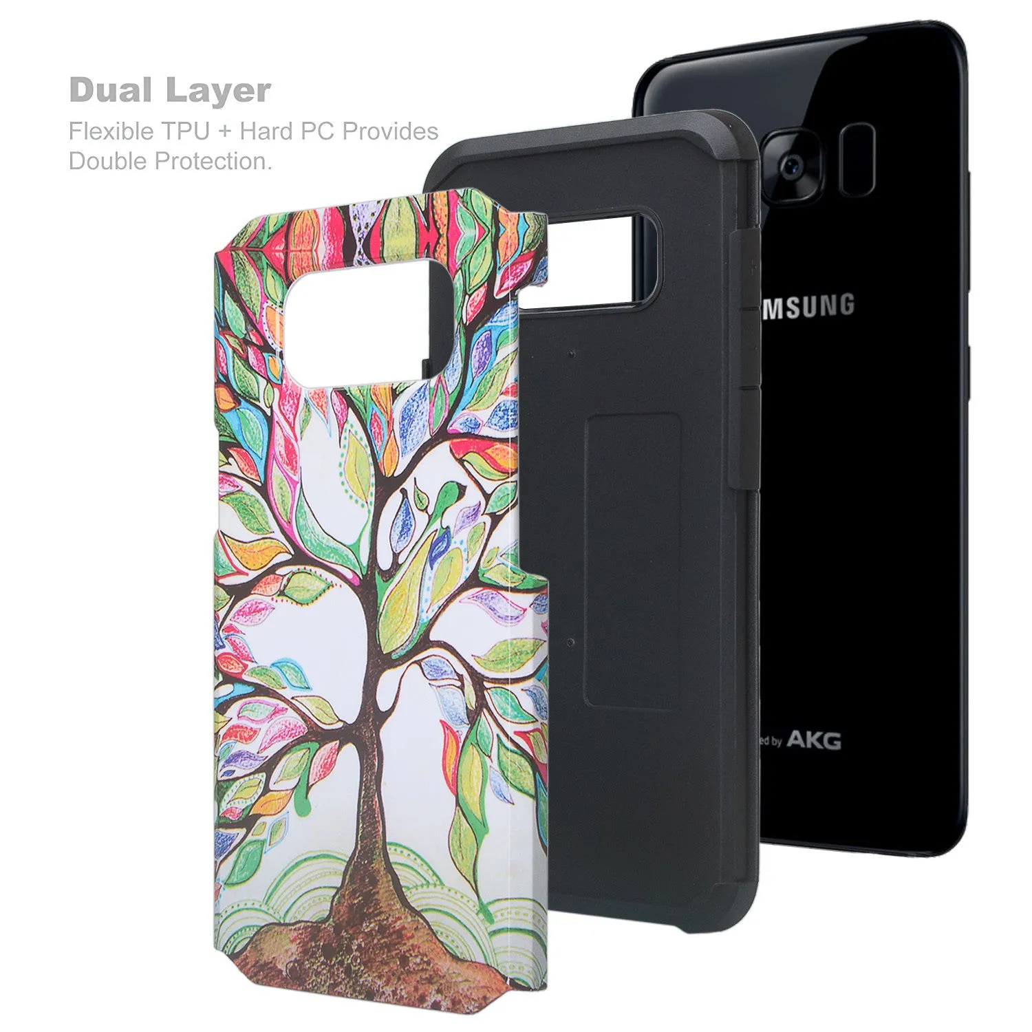 Samsung Galaxy S8 Case, Slim Hybrid Dual Layer[Shock Resistant] Protective Case Cover - Vibrant Tree