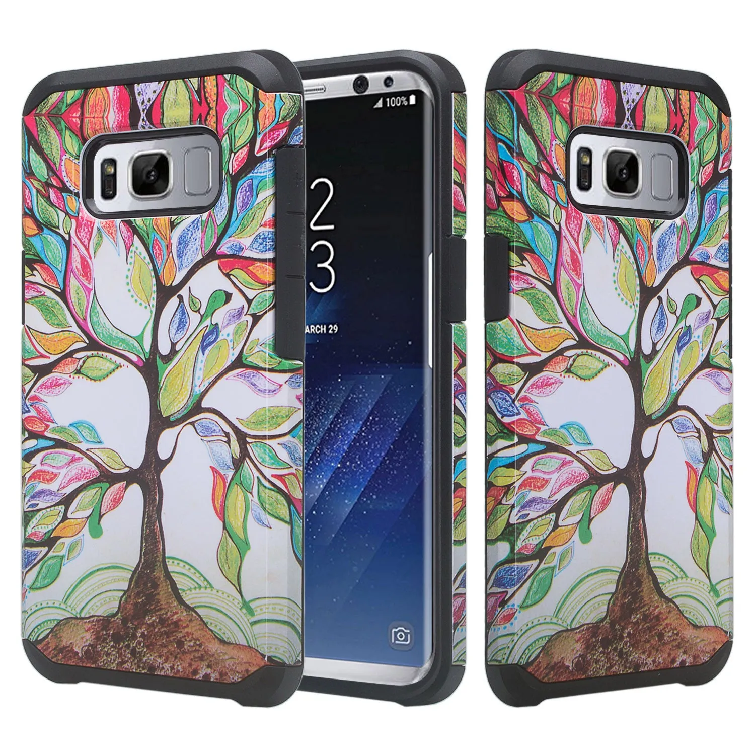 Samsung Galaxy S8 Case, Slim Hybrid Dual Layer[Shock Resistant] Protective Case Cover - Vibrant Tree