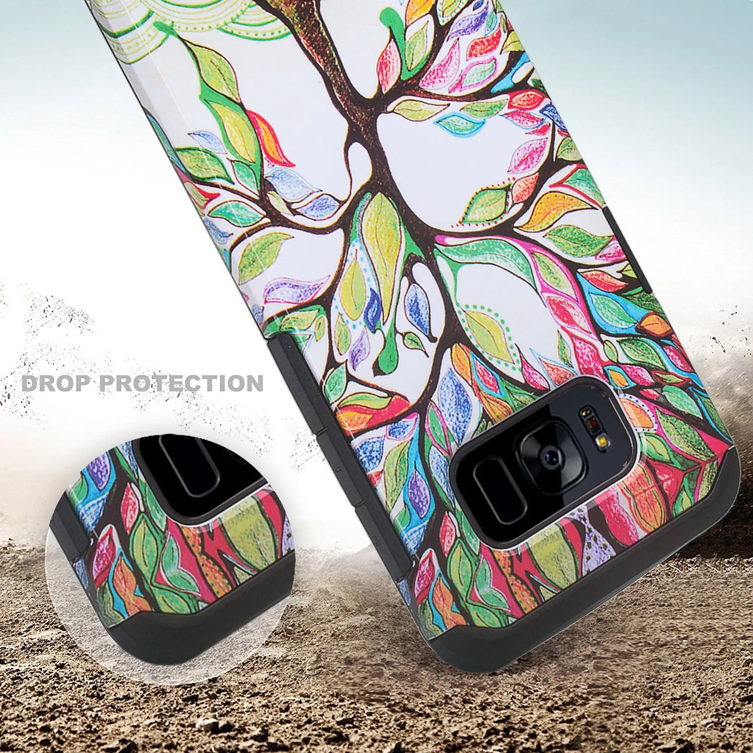 Samsung Galaxy S8 Case, Slim Hybrid Dual Layer[Shock Resistant] Protective Case Cover - Vibrant Tree
