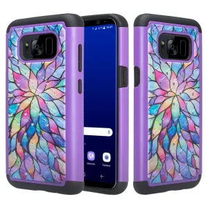 Samsung Galaxy S8 Case, SM-G950 Case, Slim Crystal Rhinestone Hybrid Dual Layer[Shock Resistant] Protective Cover for Galaxy S8 - Rainbow Flower