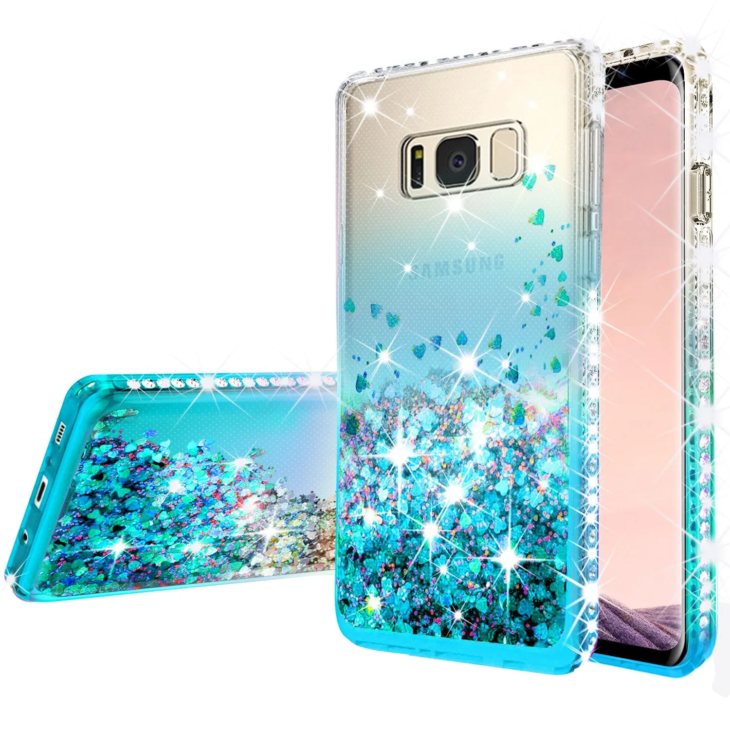Samsung Galaxy S8 Plus Case Liquid Glitter Phone Case Waterfall Floating Quicksand Bling Sparkle Cute Protective Girls Women Cover for Galaxy S8 Plus - Teal