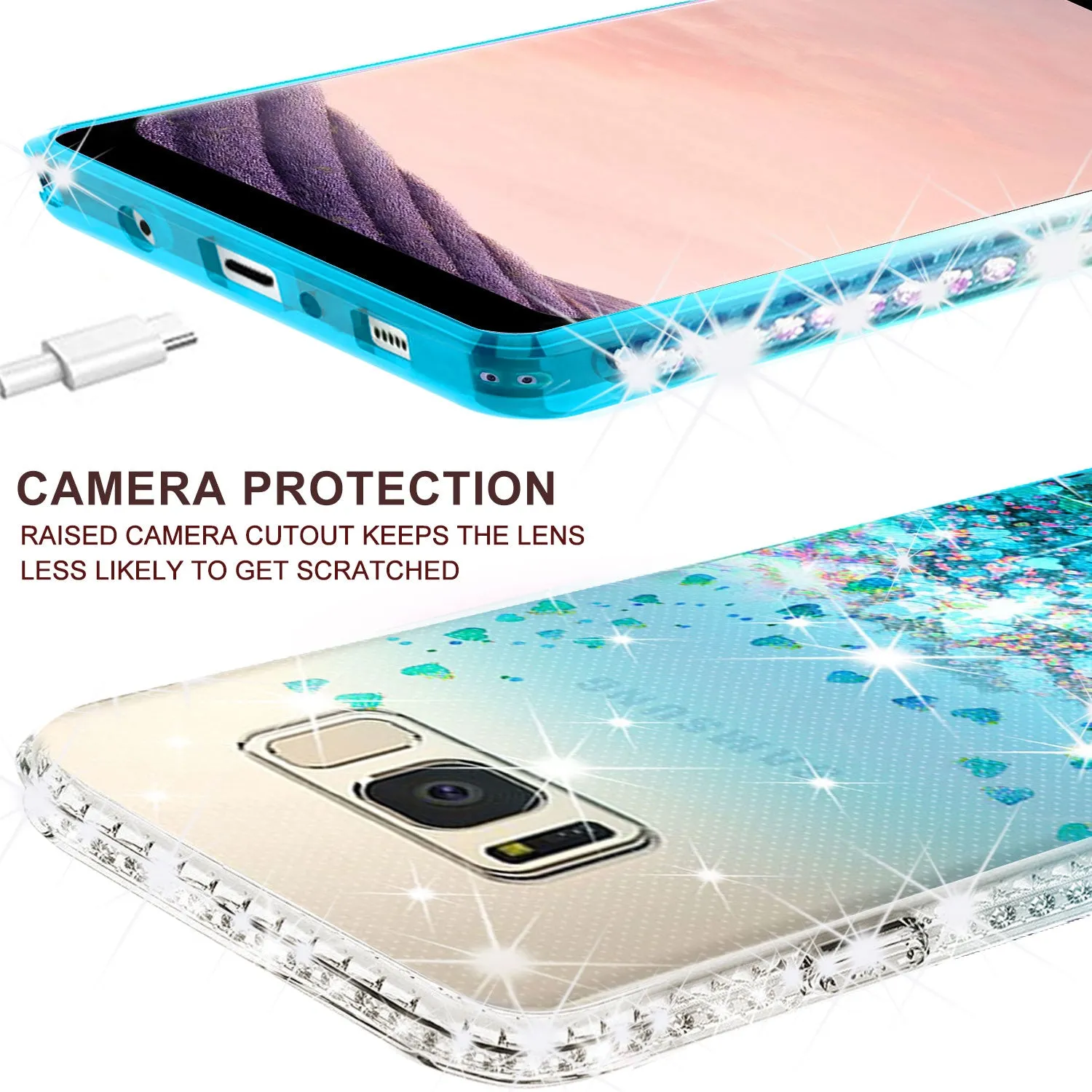 Samsung Galaxy S8 Plus Case Liquid Glitter Phone Case Waterfall Floating Quicksand Bling Sparkle Cute Protective Girls Women Cover for Galaxy S8 Plus - Teal
