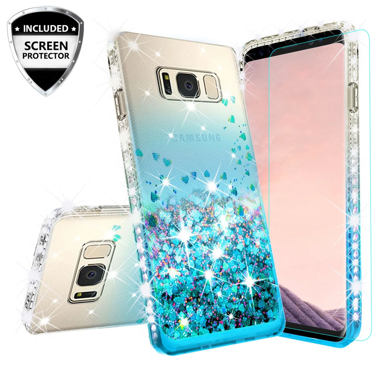 Samsung Galaxy S8 Plus Case Liquid Glitter Phone Case Waterfall Floating Quicksand Bling Sparkle Cute Protective Girls Women Cover for Galaxy S8 Plus - Teal