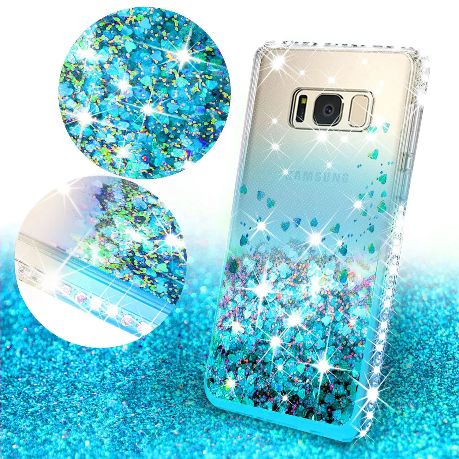 Samsung Galaxy S8 Plus Case Liquid Glitter Phone Case Waterfall Floating Quicksand Bling Sparkle Cute Protective Girls Women Cover for Galaxy S8 Plus - Teal
