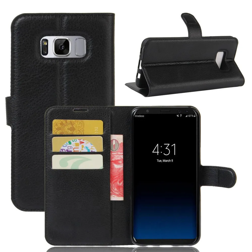 Samsung Galaxy S8  Plus Leather Case Flip Cover Litchi Look - Black