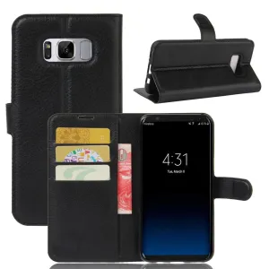 Samsung Galaxy S8  Plus Leather Case Flip Cover Litchi Look - Black