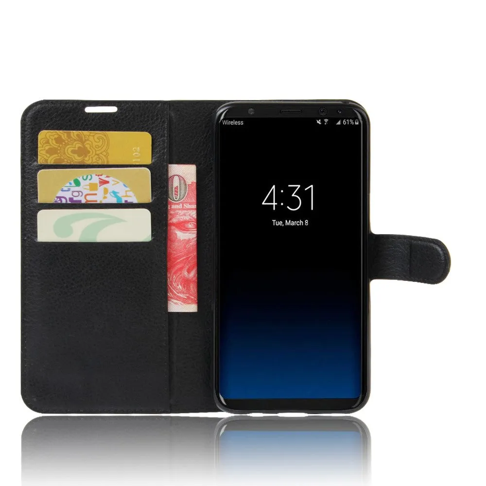 Samsung Galaxy S8  Plus Leather Case Flip Cover Litchi Look - Black
