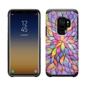 Samsung Galaxy S9 Case, Slim Hybrid Dual Layer[Shock Resistant] Protective Case Cover - Rainbow Flower