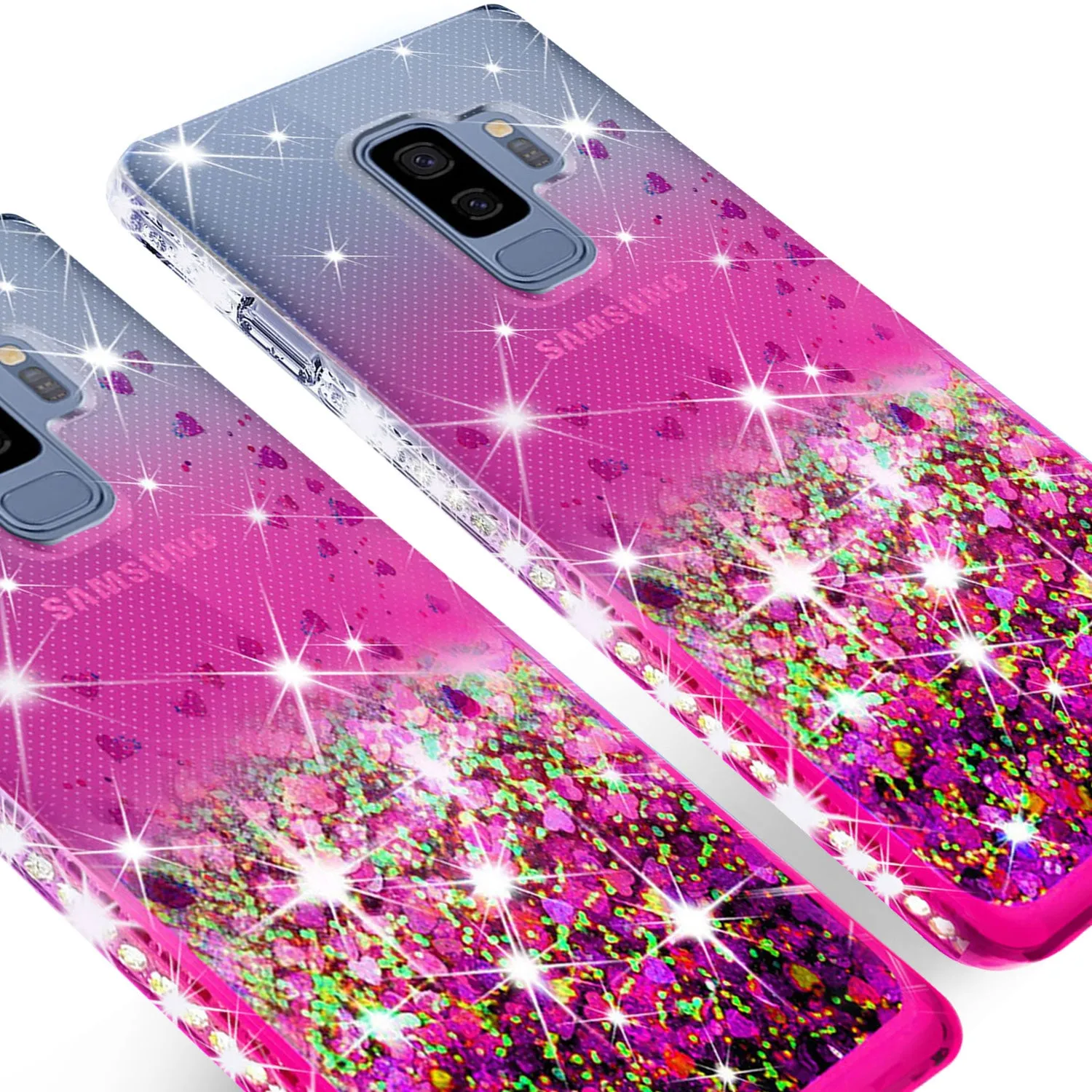 Samsung Galaxy S9 Plus Case Liquid Glitter Phone Case Waterfall Floating Quicksand Bling Sparkle Cute Protective Girls Women Cover for Galaxy S9 Plus - Hot Pink