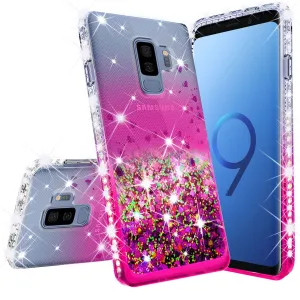 Samsung Galaxy S9 Plus Case Liquid Glitter Phone Case Waterfall Floating Quicksand Bling Sparkle Cute Protective Girls Women Cover for Galaxy S9 Plus - Hot Pink