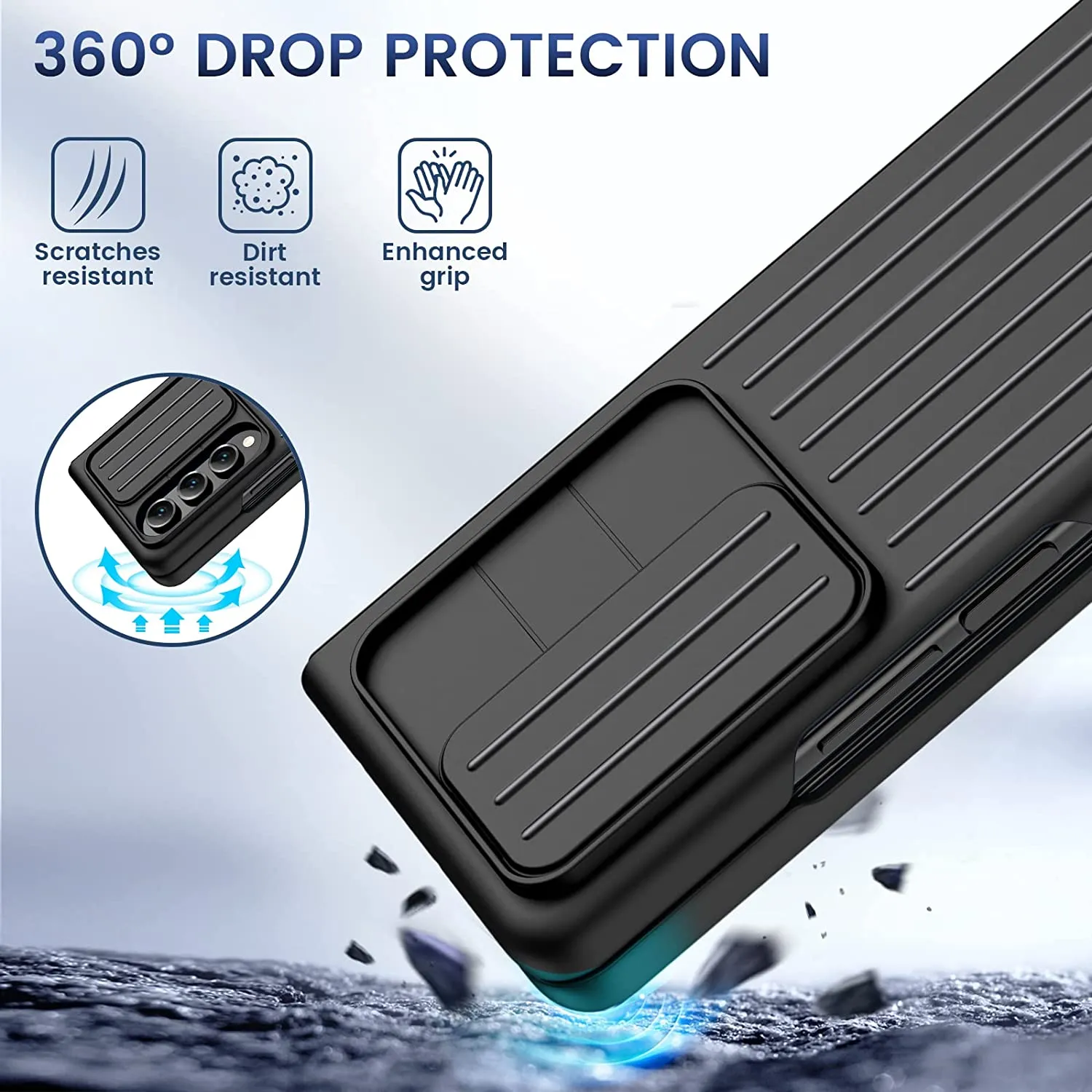 Samsung Galaxy Z Fold 4 Case, Z Fold 4 Case Slide Camera Cover Black