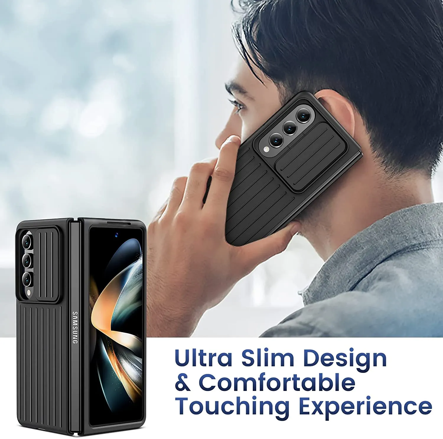 Samsung Galaxy Z Fold 4 Case, Z Fold 4 Case Slide Camera Cover Black