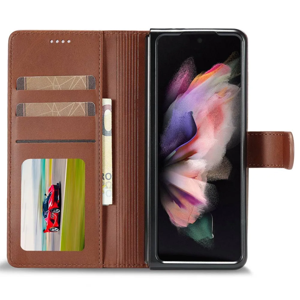 Samsung Galaxy Z Fold4 5G Leather Case Flip Cover with Card Slots - Brown