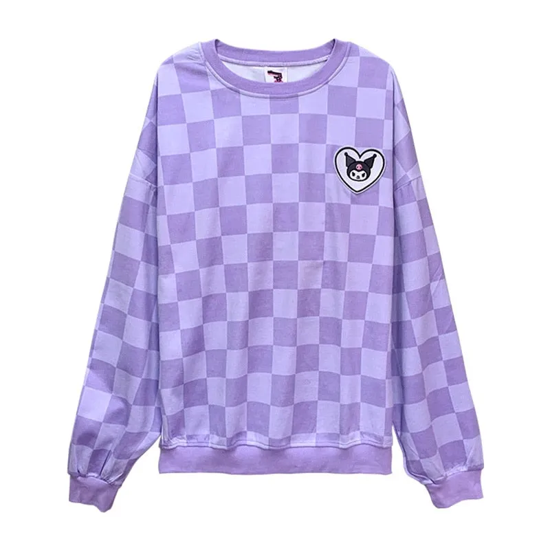 Sanriocore Kawaii Kuromi Purple Checker Sweatshirt