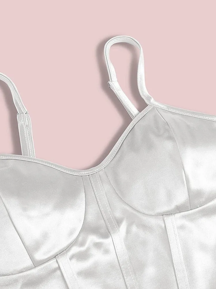 Satin Bustier Top Pearl White