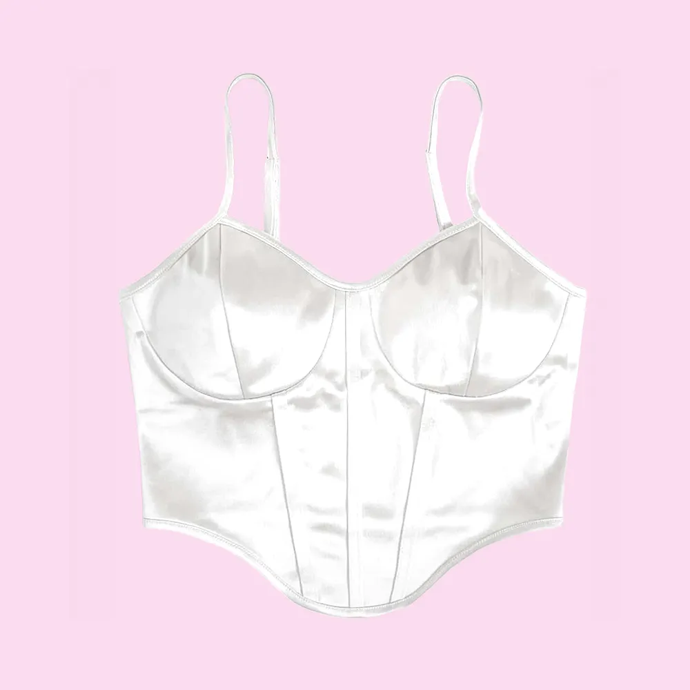 Satin Bustier Top Pearl White