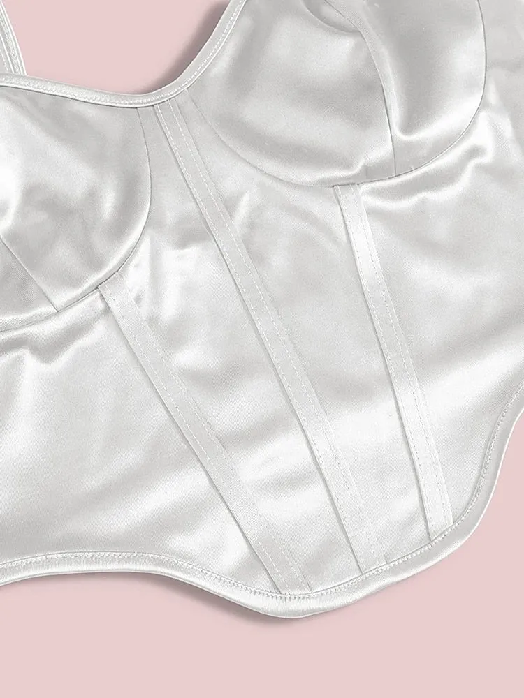 Satin Bustier Top Pearl White