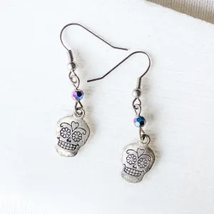 Scull Charm Earrings with Glass Beads