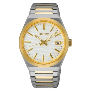 SEIKO Men's White Dial Two Tone Stainless Steel Band Essential Analog Quartz Watch - SUR558