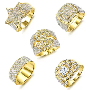 Set of 5Pcs 18K Gold Plated Bling Pinky Ring Simulated Diamond Iced Out Ring CZ Punky Rappers
