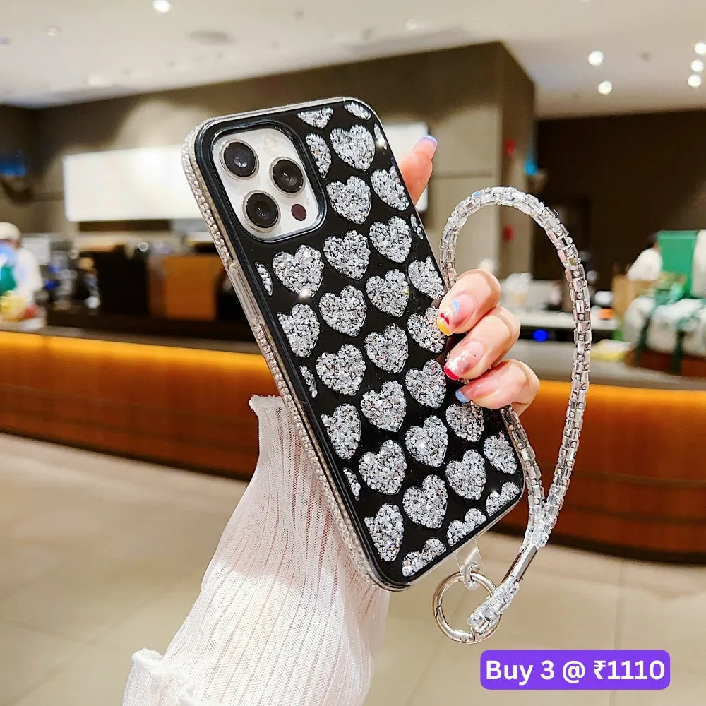 Shiny Glitter Diamond Heart PC (Hard) Case - Samsung S22 Ultra