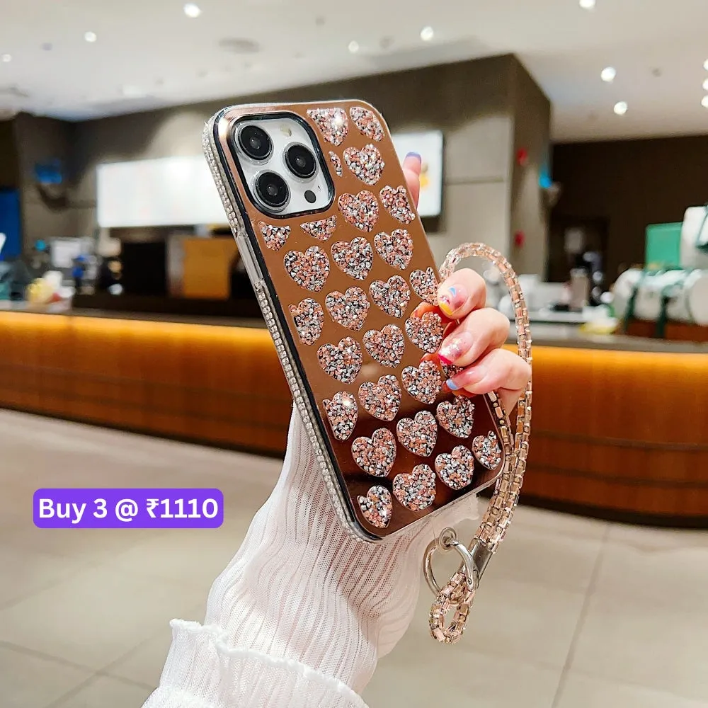 Shiny Glitter Diamond Heart PC (Hard) Case - Samsung S22 Ultra