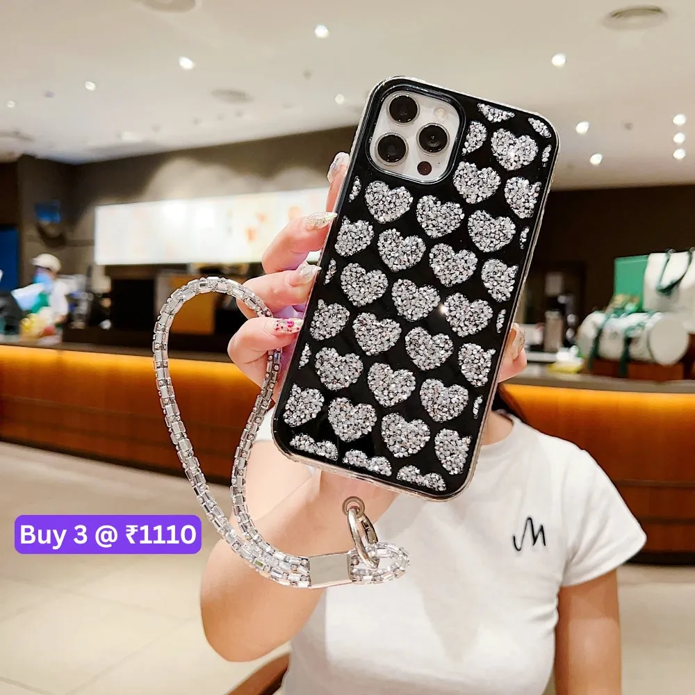 Shiny Glitter Diamond Heart PC (Hard) Case - Samsung S22 Ultra