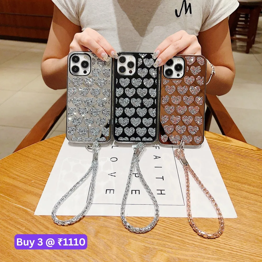 Shiny Glitter Diamond Heart PC (Hard) Case - Samsung S22 Ultra
