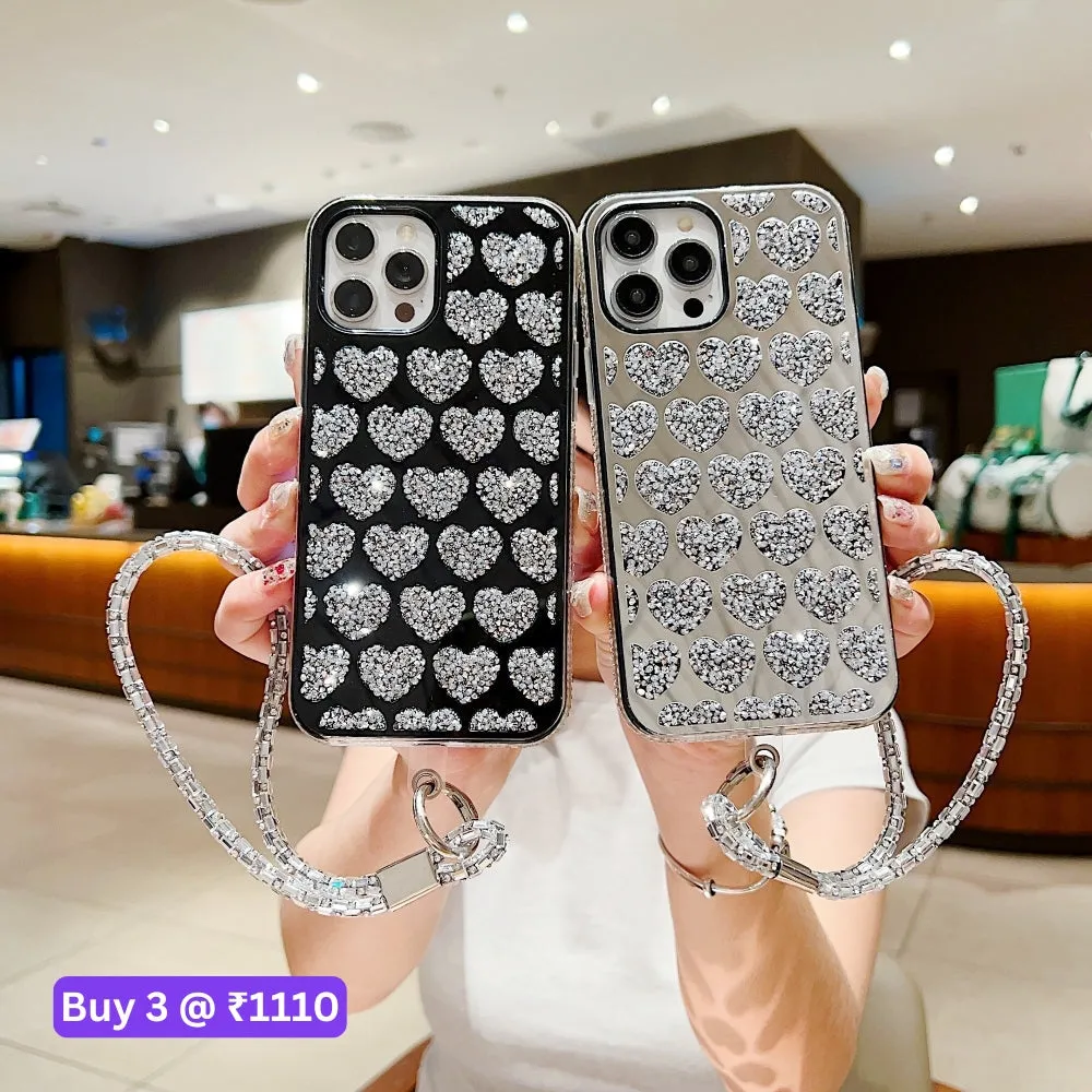 Shiny Glitter Diamond Heart PC (Hard) Case - Samsung S22 Ultra