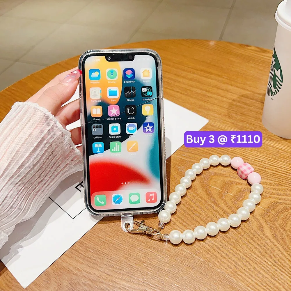 Shockproof Bling Pearl PC (Hard) Case With Pearl Bracelet - iPhone 13 Pro Max