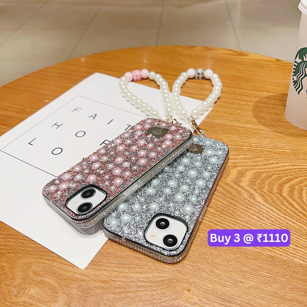 Shockproof Bling Pearl PC (Hard) Case With Pearl Bracelet - iPhone 13 Pro Max